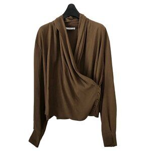 Marco Visconti Brown Shawl Neck Side Button Closure Blouse